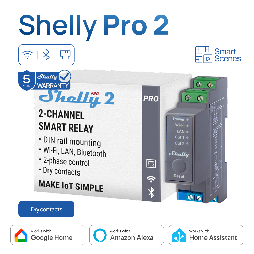 Shelly Pro 2 WiFi 2Channel Sma - Shelly Relay Module บทวิจารณ์และราคา