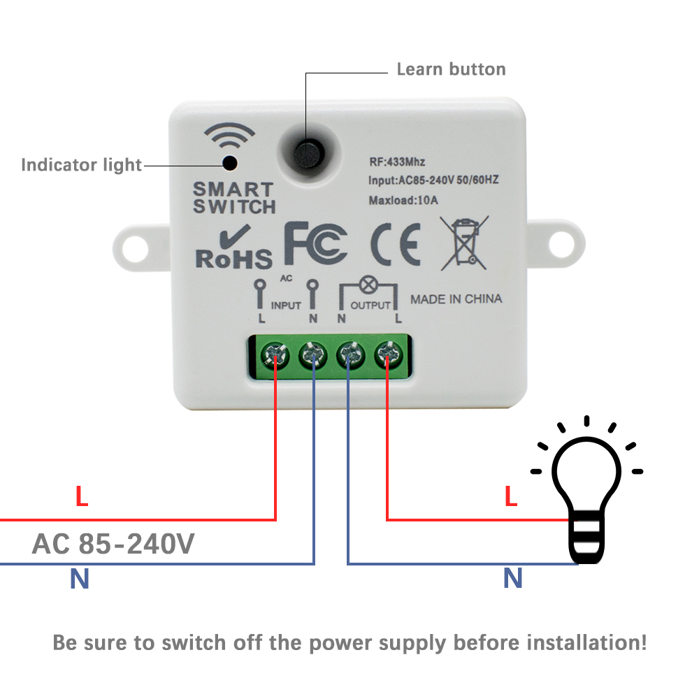 220V 1CH Wireless Remote Contr - 433Mhz Receiver Module บทวิจารณ์และราคา